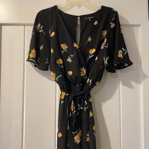 Black Floral Flowy Short Sleeved Jumpsuit